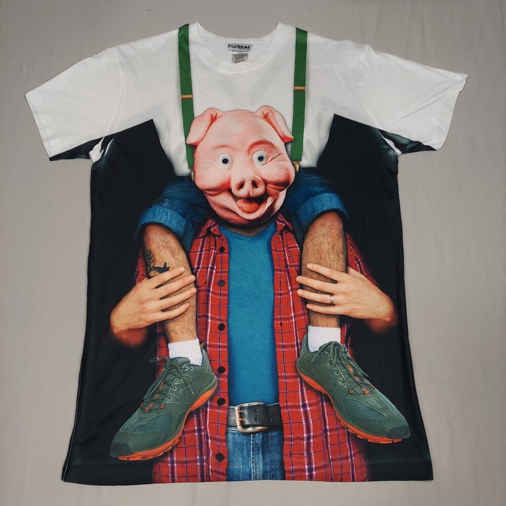 Faux Real Mens Piggy Back Ride Halloween Shirt Large Photorealistic Apparel Fun